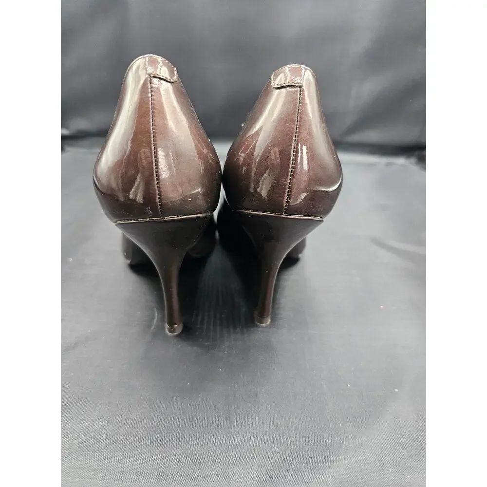 BANANA REPUBLIC LAYLA BROWN PATENT LEATHER STILETTO HEELS‎ PEEP TOE LADIES 6